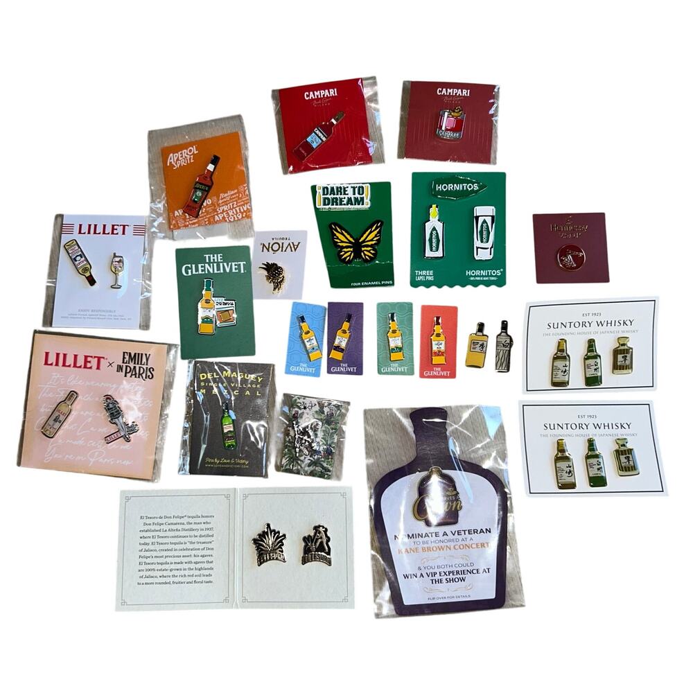 Reseller lot 30 hat lapel pins Hennessy Suntory aperol Campari glenlivet Lillet